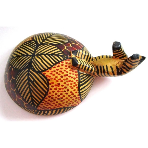 Hand Carved Hand Painted African Kenya Wood Giraffe Drinking From Bowl, Folk Art - Picture 10 of 16